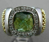 ESTATE LARGE 3.16CT DIAMOND & AAA GREEN AMETHYST 14KT 2 TONE GOLD 3D SQUARE RING