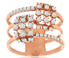 ESTATE WIDE .62CT DIAMOND 14KT ROSE GOLD 3D MULTI ROW CLUSTER FUN RING