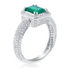 WIDE 2.64CT DIAMOND & AAA EMERALD 14KT WHITE GOLD 3D SQUARE & ROUND OCTAGON RING