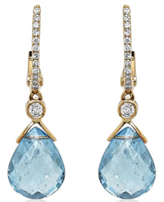 4.89CT DIAMOND & AAA AQUAMARINE 14KT YELLOW GOLD 3D PEAR SHAPE & ROUND EARRINGS
