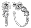 ESTATE .40CT DIAMOND 18KT WHITE GOLD CLASSIC DOUBLE FLOWER HOOP HANGING EARRINGS