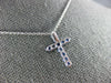 ESTATE SMALL .49CT AAA SAPPHIRE 18KT WHITE GOLD 3D CLASSIC CROSS PENDANT