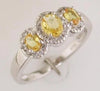 1.05CT DIAMOND & AAA YELLOW SAPPHIRE 14KT WHITE GOLD OVAL HALO 3 STONE LOVE RING