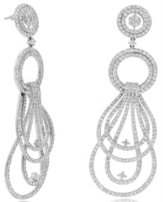 LARGE 5.35CT DIAMOND 18KT WHITE GOLD 3D MULTI ROW LOVE KNOT CHANDELIER EARRINGS