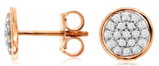 ESTATE .25CT DIAMOND 14KT ROSE GOLD CLASSIC CLUSTER BEZEL FLOWER STUD EARRINGS