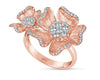 ESTATE WIDE .67CT DIAMOND 18KT ROSE GOLD 3D CLASSIC DOUBLE FLOWER FUN RING