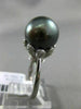 ESTATE LARGE .38CT DIAMOND 18KT WHITE GOLD TAHITIAN PEARL FLOWER SOLITARE RING