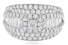 LARGE 2.37CT DIAMOND 18KT WHITE GOLD ROUND & BAGUETTE MULTI ROW ENGAGEMENT RING