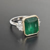 LARGE 7.37CT DIAMOND & AAA EMERALD 18KT 2 TONE GOLD EMERALD CUT ENGAGEMENT RING