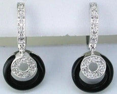 ESTATE .15CT DIAMOND & AAA ONYX 14KT WHITE GOLD 3D CIRCULAR HANGING EARRINGS