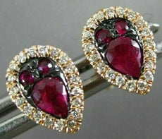 ESTATE .57CT DIAMOND & AAA RUBY 14KT ROSE GOLD CLASSIC PEAR HALO STUD EARRINGS