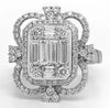 EXTRA LARGE 1.65CT DIAMOND 18KT WHITE GOLD 3D ROUND & BAGUETTE FLOWER CROWN RING