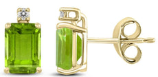 .84CT DIAMOND & AAA PERIDOT 14K YELLOW GOLD 3D EMERALD CUT & ROUND STUD EARRINGS