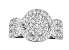 ESTATE LARGE 1.0CT DIAMOND 14KT WHITE GOLD PAVE MULTI ROW SWIRL ANNIVERSARY RING