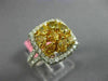 ESTATE WIDE 2.47CT WHITE & FANCY YELLOW DIAMOND 18K WHITE GOLD HALO CLUSTER RING