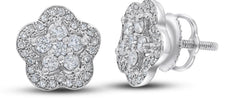ESTATE .40CT DIAMOND 14KT WHITE GOLD 3D FLOWER HALO SCREWBACK STUD EARRINGS