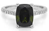 LARGE 2.48CT DIAMOND & AAA GREEN TOURMALINE 18KT WHITE GOLD CUSHION & ROUND RING