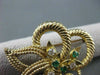 ANTIQUE LARGE .75CT DIAMOND & EMERALD 14K YELLOW GOLD 3D FLOWER LEAF DESIGN 2412