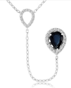 1.08CT DIAMOND 14KT WHITE GOLD PEAR SHAPE & ROUND HALO TEAR DROP LARIAT NECKLACE