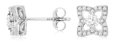 ESTATE .50CT DIAMOND 14K WHITE GOLD 3D ROUND CLASSIC FLOWER SQUARE STUD EARRINGS