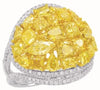 EXTRA LARGE 4.4CT WHITE & FANCY YELLOW DIAMOND 18KT 2 TONE GOLD CLUSTER FUN RING
