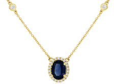 1.74CT DIAMOND & AAA SAPPHIRE 14KT YELLOW GOLD 3D OVAL HALO BY THE YARD NECKLACE