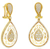 LARGE 1.32CT DIAMOND & WHITE ENAMEL 18KT YELLOW GOLD TEAR DROP HANGING EARRINGS