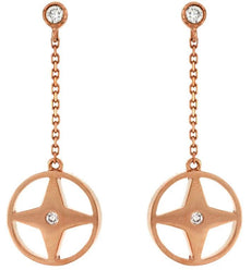 .10CT DIAMOND 14KT ROSE GOLD 3D ROUND STAR ETOILE MATTE & SHINY HANGING EARRINGS