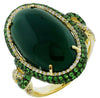 LARGE .31CT DIAMOND & AAA GREEN AGATE & GARNET 14K YELLOW GOLD 3D OVAL HALO RING