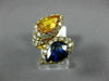 ESTATE LARGE 5.50CT DIAMOND AAA BLUE & YELLOW SAPPHIRE 18K YELLOW GOLD 3D RING
