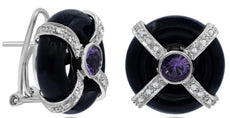 .95CT DIAMOND & AAA AMETHYST 14K WHITE GOLD 3D CIRCULAR CRISS CROSS FUN EARRINGS