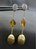 ESTATE .21CT DIAMOND & CITRINE 18KT TWO TONE GOLD 3D OVAL ROUND HAMMER EARRINGS