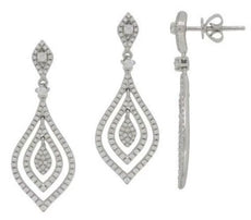 ESTATE .81CT DIAMOND 14K WHITE GOLD 3D CLASSIC TRIPLE TEAR DROP HANGING EARRINGS