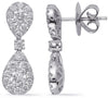 LARGE 2.06CT DIAMOND 14KT WHITE GOLD 3D CLUSTER TEAR DROP LOVE HANGING EARRINGS