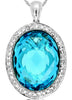 EXTRA LARGE 11.74CT DIAMOND & AAA BLUE TOPAZ 14K WHITE GOLD 3D OVAL HALO PENDANT