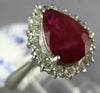 ESTATE 2.16CT DIAMOND & AAA RUBY PLATINUM 3D PEAR SHAPE & ROUND ENGAGEMENT RING