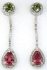 4.28CT DIAMOND & AAA MULTI GEM 14KT WHITE GOLD PEAR SHAPE HALO HANGING EARRINGS