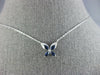 ESTATE .42CT DIAMOND & AAA SAPPHIRE 14KT WHITE GOLD 3D BUTTERFLY LOVE NECKLACE