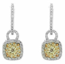 ESTATE 1.17CT WHITE & FANCY YELLOW DIAMOND 14KT WHITE GOLD 3D SOLITAIRE EARRINGS