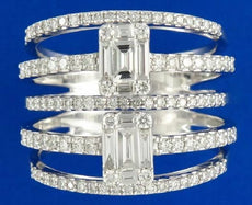ESTATE LARGE 1.10CT DIAMOND 18KT WHITE GOLD CLUSTER MULTI ROW ANNIVERSARY RING