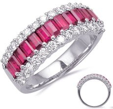 WIDE 2.67CT DIAMOND & AAA RUBY 14KT WHITE GOLD ROUND & BAGUETTE ANNIVERSARY RING