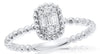 .13CT DIAMOND 14KT WHITE GOLD 3D ROUND & BAGUETTE CLUSTER BEADED OVAL FUN RING