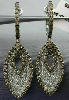 ESTATE 1.50CT WHITE & CHOCOLATE FANCY DIAMOND 14KT WHITE GOLD TEAR DROP EARRINGS