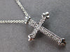 ESTATE .17CT DIAMOND 14KT WHITE GOLD 3D CLASSIC CROSS FLORAL FLOATING PENDANT