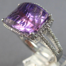 6.31CT DIAMOND & AAA AMETHYST 14KT WHITE GOLD RECTANGULAR HALO FILIGREE FUN RING
