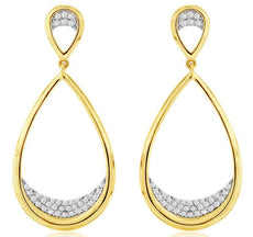 ESTATE .28CT DIAMOND 14KT YELLOW GOLD 3D CLASSIC OPEN TEAR DROP HANGING EARRINGS