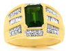 ESTATE WIDE 2.35CT DIAMOND & AAA GREEN GARNET 14KT YELLOW GOLD SQUARE MENS RING