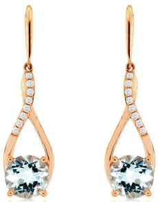 2.40CT DIAMOND & AAA AQUAMARINE 14KT ROSE GOLD ROUND TEAR DROP HANGING EARRINGS