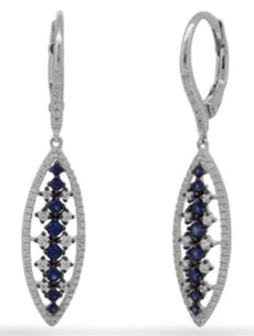.91CT DIAMOND & AAA SAPPHIRE 14KT WHITE GOLD 3D LEAF LEVERBACK HANGING EARRINGS