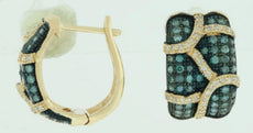 1.22CT WHITE & BLUE DIAMOND 14K YELLOW GOLD MULTI ROW LEVERBACK HANGING EARRINGS